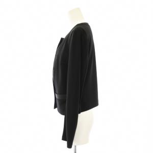 FOXEY NEW YORK ノーカラージャケット アウター ショート丈 ストレッチ ワンカラー 38 黒 ブラック タグ付き /BB