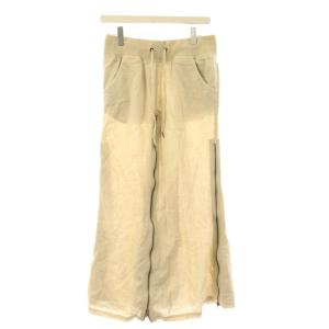 スカート 麻 リネン F ベージュ ロング丈 ドローストリング付きリブウエスト サイドジッパー フロントジッパー