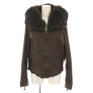 レザージャケット 革ジャン アウター フード ラムレザー ラクーンファー Free 茶 ブラウン 21757409
