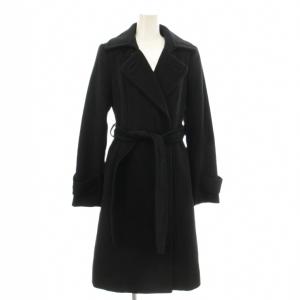 コート ウール 40 黒 無地 テーラードカラー 長袖 ベルト付き /JP