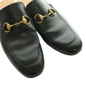 GUCCI PRINCETOWN ホースビット レザースリッパ 6 ブラック ブラウン