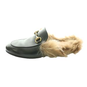 GUCCI PRINCETOWN ホースビット レザースリッパ ラムファー 6 ブラック ブラウン