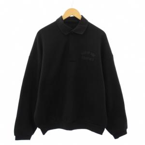 FLEECE POLO フリースポロ スウェット トレーナー 長袖 ワンカラー 裏起毛 M 黒 ブラック