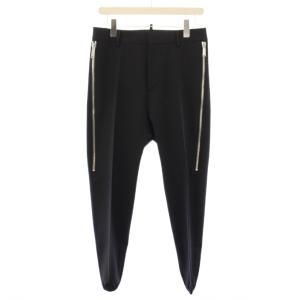 スラックスパンツ サイドファスナー ウール 切替 44 黒 ブラック /BB