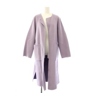 ノーカラーコート アウター ロング丈 ワンカラー 前開きトッパー ウール 36 紫 パープル /BB