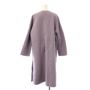 ESTNATION ノーカラーコート アウター ロング丈 ワンカラー 前開きトッパー ウール 36 紫 パープル /BB