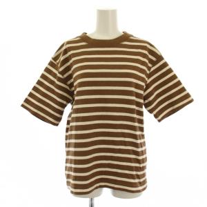 Tシャツ カットソー 半袖 クルーネック ボーダー柄 2 茶 白 /BM