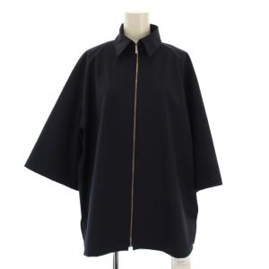 SOLID ストレッチ ジップハーフスリーブシャツ ジャケット 五分袖 F ネイビー /BM
