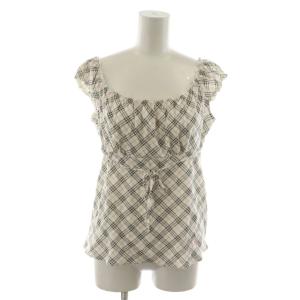 カットソー ブラウス 38 白 ホワイト チェック柄 ノースリーブ /RR