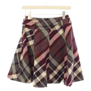 BURBERRY BLUE LABEL フレアスカート ひざ丈 チェック 36 ボルドー E1S23-423-38 /KH