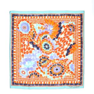 スカーフ 水色 オレンジ 青 幾何学柄 モザイク調 総柄 /RI OS