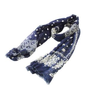 大判ストール シアー シースルー 総柄 バイカラー 紺 ネイビー 白 ホワイト /BB