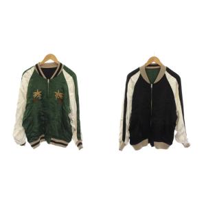 ジャケット ブルゾン スカジャン ジップアップ アウター S 緑 グリーン 白 黒 ブラック 長袖 刺繍