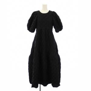 BOMB ONEPIECE ボムワンピース フレア マキシ ロング 半袖 パフスリーブ クルーネック ワンカラー