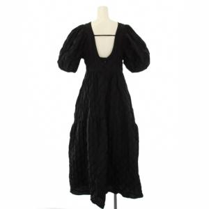 CLANE BOMB ONEPIECE ボムワンピース フレア マキシ ロング 半袖 パフスリーブ クルーネック ワンカラー