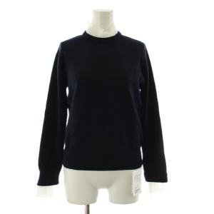 オーガンジー ラッフルフリル 4WAY ニット セーター 長袖 ラッフルフリル カシミヤ混 F 紺 ネイビー