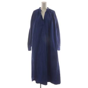 OHMIブロードギャザーカフタンワンピース マキシ ロング 長袖 36 青 ブルー 23040220726030