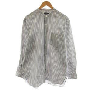 コットンシルクストライプシャツ 長袖 バンドカラー 4 水色 ライトブルー 170-3150032 /AN42