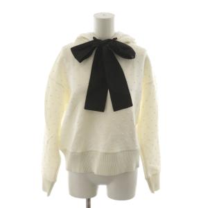 プルオーバーパーカー 36 白 ホワイト ビーズ装飾 リボン 長袖 /RR