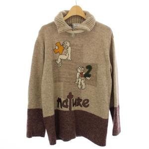 +2 nature sport ニット セーター 長袖 ハーフジップ クマ柄 2 ベージュ /TK
