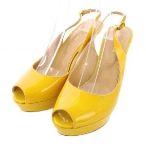 バックストラップパンプス オープントゥ エナメル ピンヒール 38 黄色 /TK