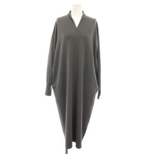 24AW Vネックニットワンピース ひざ丈 長袖 パール タグ付き 大きいサイズ 6 グレー OPWLCA0935