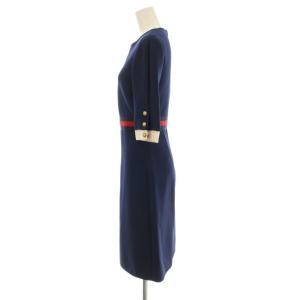 GUCCI ウェブベルト ワンピース GGボタン 38 ネイビー 448541 
