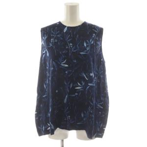 コットンキュプラサテンプリントキャミソール シャツ ブラウス ノースリーブ 花柄 2 紺 ネイビー 7073036