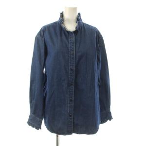23AW デニムフリルブラウス シャツ F インディゴ 長袖 フリル襟 フリル袖口 /JP