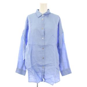 80リネンカシュクールビッグシャツ ブラウス 長袖 レギュラーカラー ワンカラー 無地 F 青 ブルー