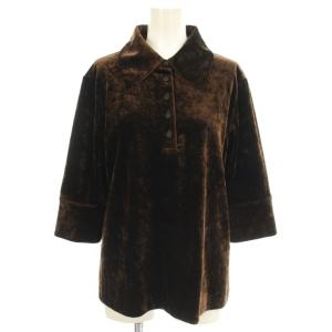 CRUSHED VELOUR POLO TOPS ベロア ポロシャツ 五分袖 2 茶 ブラウン 19122-4062