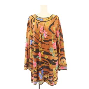 FASHION チュニック カットソー 長袖 総柄 シルク混 44 茶 0389611 /KH