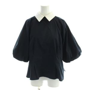シャツ ブラウス 36 紺 ネイビー 白襟 バルーンスリーブ 七分袖 /AP