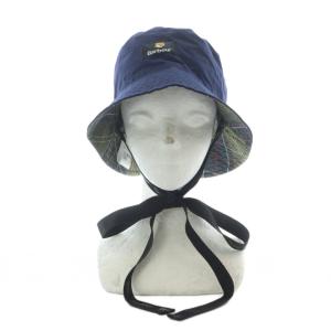 Barbour × メゾンキツネ MAISON KITSUNE ハット 帽子 ネイビー チェック柄 あご紐付き ロゴパッチ付き