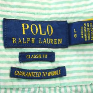 POLO RALPH LAUREN ストライプ シャツ 半袖 シアサッカー L 黄緑 ミントグリーン /G