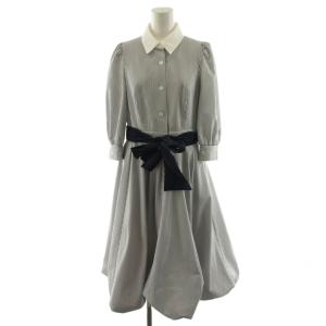 25SS シャツカラーバルーンドレス ワンピース 38 青 ブルー 白 ホワイト ストライプ柄 長袖 511128