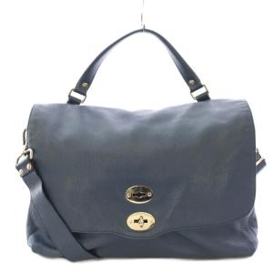 POSTINA L ポスティーナL 2WAY ショルダーバッグ ハンドバッグ レザー ターンロック式 紺