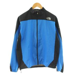 ジャケット ブルゾン ジップアップ ロゴプリント 薄手 L 青 ブルー 黒 ブラック /KU