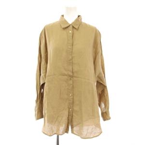 24SS 80リネンカシュクールビッグシャツ ブラウス 長袖 レギュラーカラー 無地 ワンカラー F ベージュ
