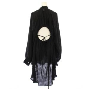 ワンピース バックシャン 長袖 ひざ丈 プリーツ F ブラック /TK