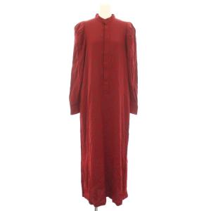 フラワージャガードドレス ワンピース ロング バンドカラー 長袖 花柄 38 赤 レッド TP22-FH254