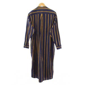 TICCA ノーカラースクエアビッグロングシャツ ブラウス ワンピース 長袖 バンドカラー ストライプ柄 バイカラー