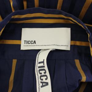 TICCA ノーカラースクエアビッグロングシャツ ブラウス ワンピース 長袖 バンドカラー ストライプ柄 バイカラー