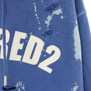 DSQUARED2 23SS ダメージ加工 パーカー プルオーバー スウェット 裏起毛 長袖 XL 青 S74GU0676