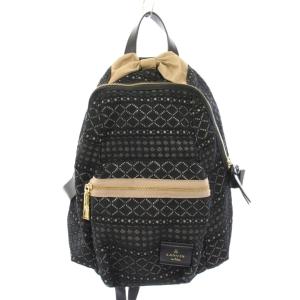 リュックサック デイパック メッシュ リボン ロゴ 黒 ブラック ベージュ /BB