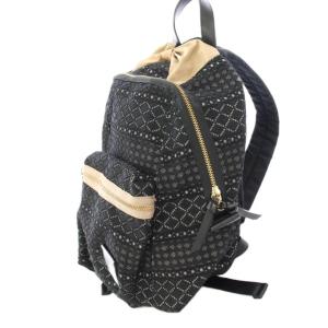 LANVIN en Bleu リュックサック デイパック メッシュ リボン ロゴ 黒 ブラック ベージュ /BB