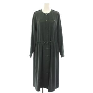 21AW ソフトツイルワンピース ロング 長袖 ドローコード ウエストゴム 40 緑 グリーン OPPSIA0902