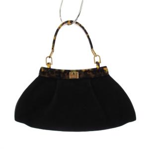 ハンドバッグ パーティバッグ スエード べっ甲柄 黒 /KH OH