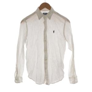 シャツ 長袖 麻 リネン XS 白 ホワイト /AN79