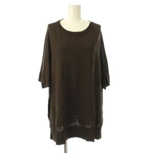 25AW 接触冷感 ウォッシャブルクール ニット セーター F 茶 無地 ラウンドネック 半袖 /JP